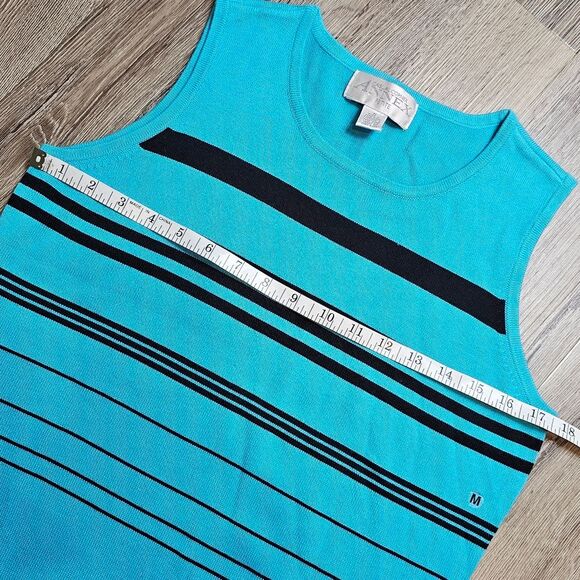 CASUAL CORNER Annex Nautical Striped Teal Blue Knit CottonBlend Shell Tank Top M - Picture 3 of 10